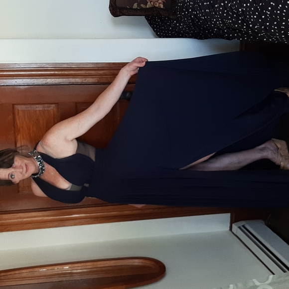 Faviana High-neck Halter Rhinestone Navy Evening Gown - Picture 12 of 14